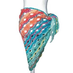 Handmade multi colored crochet swim sarong cover up